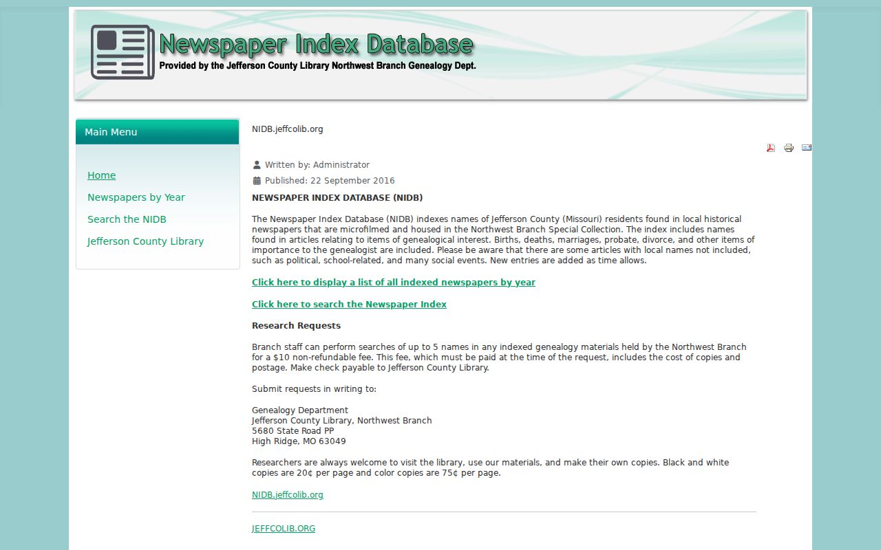 Jefferson County city directory alternative through the Newspaper Index Database