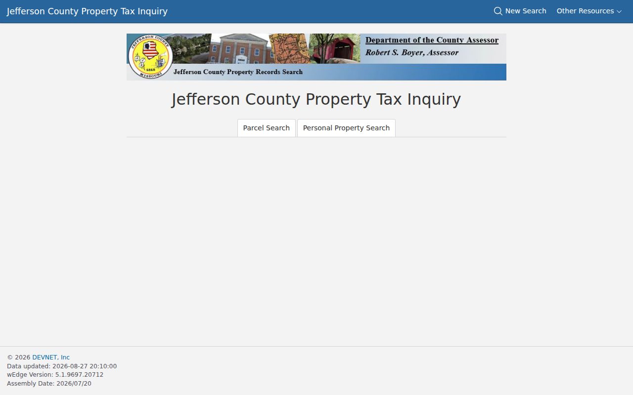 Jefferson County resident-record property-search screen for assessor records