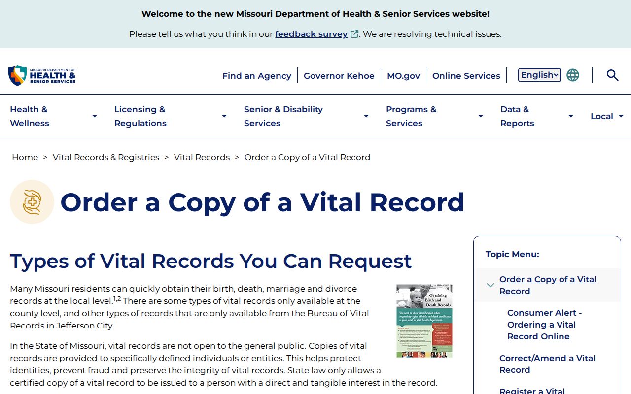 Jefferson County resident lookup using Missouri vital-record application instructions